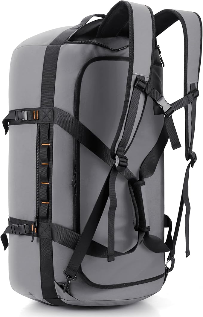 40L/60L/90L Large Waterproof Duffle Bag Backpack for Men, Mens Duffel Backpack Bags for Traveling, Heavy Duty (Grey, 90L)