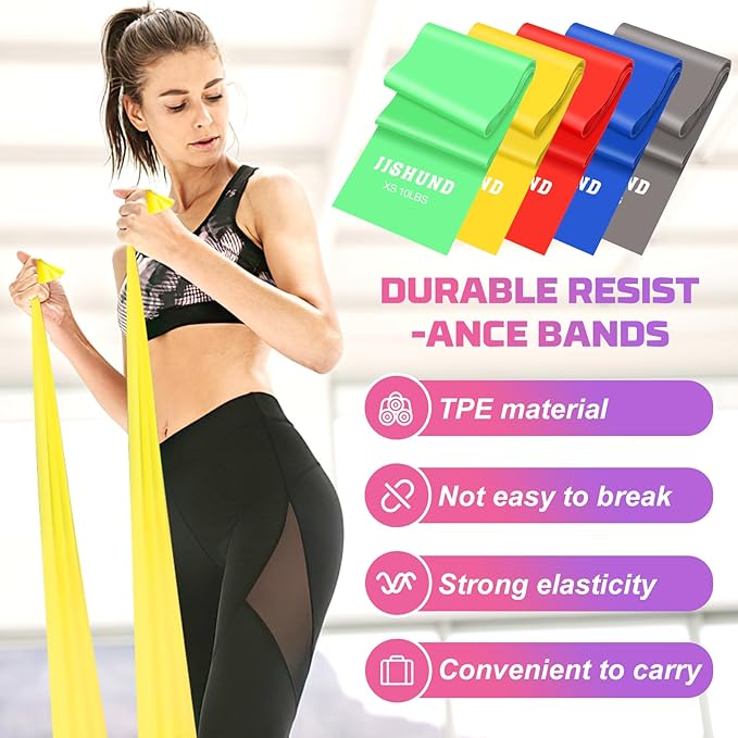 5 Pcs Resistance Bands, Professional Exercise Bands Elastic Stretch Bands for Fitness Yoga Pilates Stretching Strength Training, Workout Bands for Women and Men Home Gym
