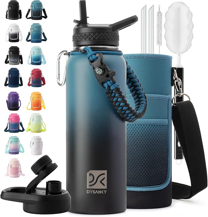 40 oz Insulated Water Bottle | Thickened Stainless Steel Vacuum Metal | Portable Sports Water Jug for Gym and Hiking with Straw, Carrier Bag, Handle Strap | BPA-Free 40 oz