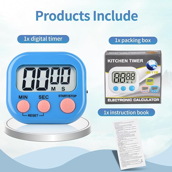 48 Pack Digital Kitchen Timer Magnetic Digital Timer with Big Display Loud Ring Cooking Timers for Kitchen Electronic Timer for Cooking, Bathing, Gym, Break Time, Classroom(6 Color)