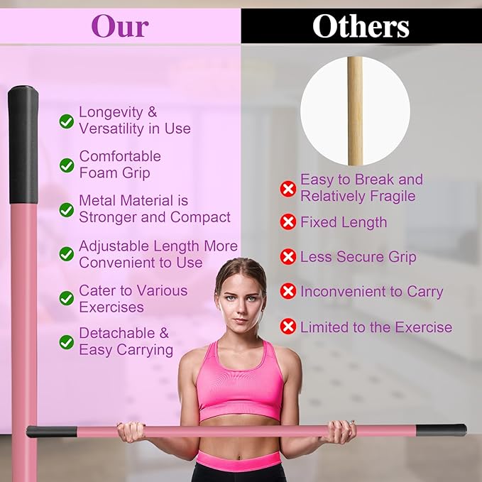 5ft Yoga Stick - Sturdy Steel Adjustable Stretching Stick for Mobility,Flexibility & Balance | Non-Slip Ends & Foam Handles | Exercise Pole for Fitness,Physical Therapy,Posture Correction