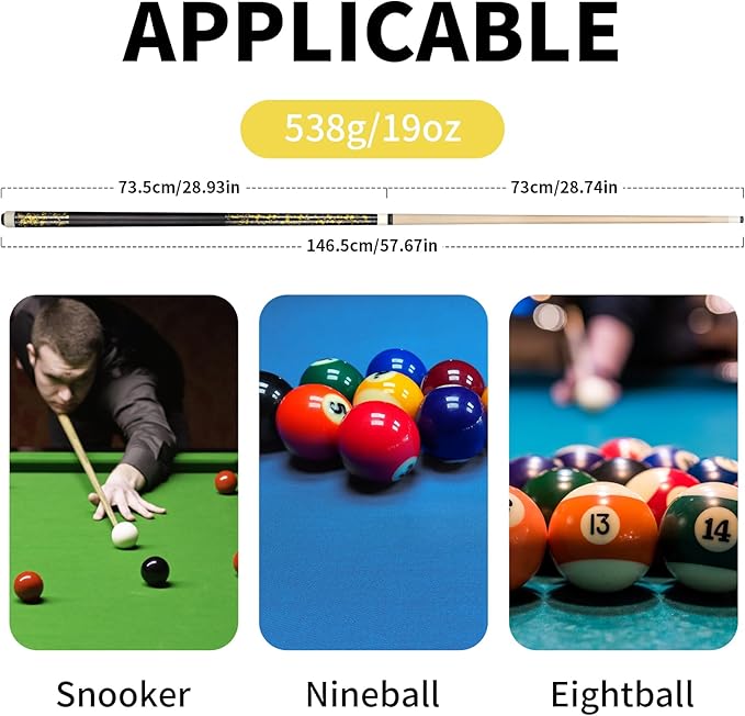 LOTKEY Pool Cue Set of 4-58 Inch 18~21 oz Canadian Maple Professional Billiard Cue Sticks, Pool Cue Stick with Extra 2 Pool Chalks, Pool Sticks for Adults, Durable, for Billiard Players