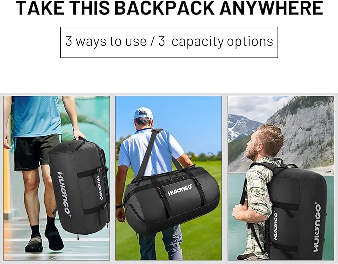 40L/60L/90L Large Waterproof Duffle Bag Backpack for Men, Mens Duffel Backpack Bags for Traveling, Heavy Duty (Black, 90l)