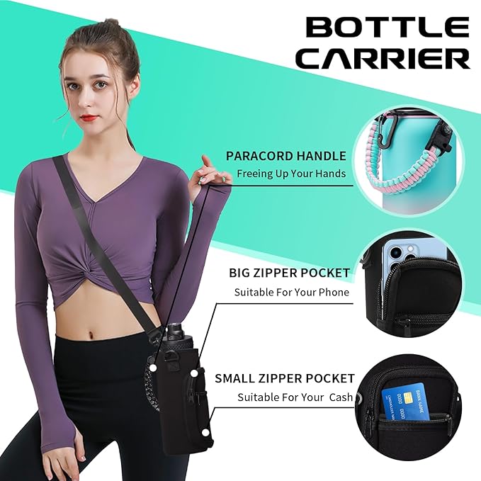 40 oz Insulated Water Bottle - Stainless Steel Water Bottles with Straw & Spout Lids, Paracord Handle, Carrier Bag, Protective Cup Mat, Keep Cold-48H & Hot-12H Metal Water Flask