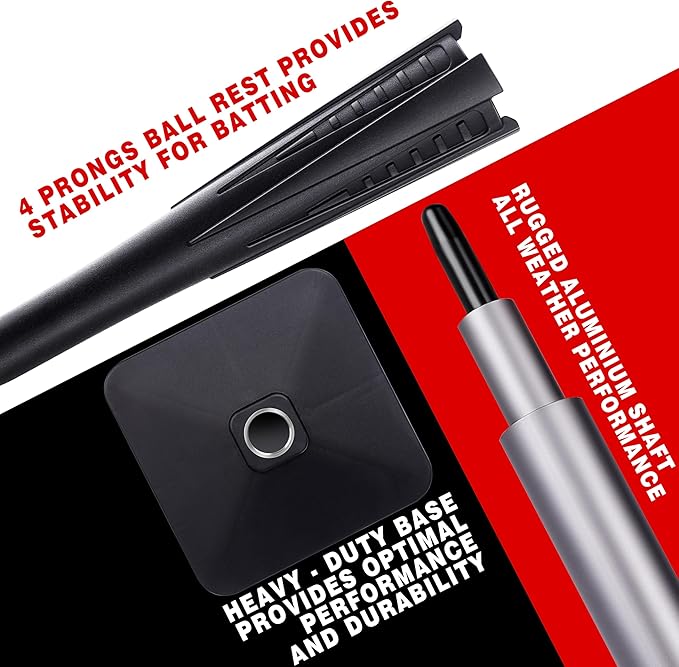 4-Prongs Ball Rest Batting Tee for Baseball and Softball, 23" to 44" Adjustable Baseball Tees for Hitting,Heave Duty Base Baseball Tee (No Included The Baseball)