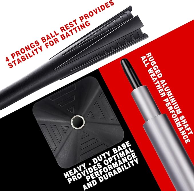 4-Prongs Ball Rest Batting Tee for Baseball and Softball, 23" to 44" Adjustable Baseball Tees for Hitting,Heave Duty Base Baseball Tee (No Included The Baseball)