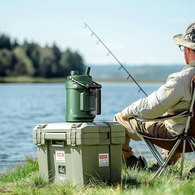 64 oz Insulated Water Bottle for Men: Meoky Triple Wall Vacuum Stainless Steel Half Gallon Water Jug - Top and Side Handles, 2-in-1 Straw and Spout Lid, Cold for 36 Hrs, Leak Proof for Sports (Silver)