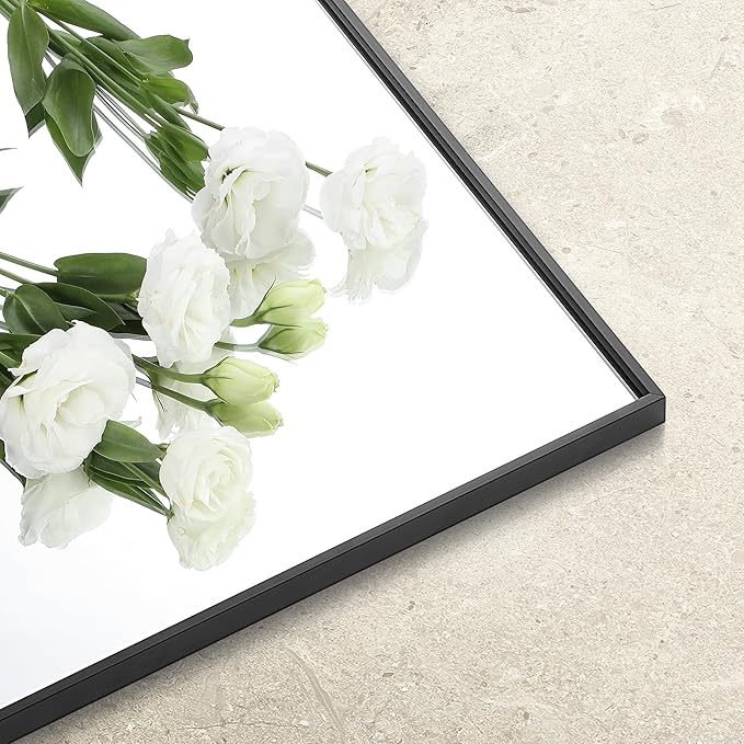 55x36 Inch Black Bathroom Mirror for Wall, Aluminum Frame Rectangle Rectangular Vanity Mirror, Modern Large for Bedroom, Living Room, Horizontal or Vertical