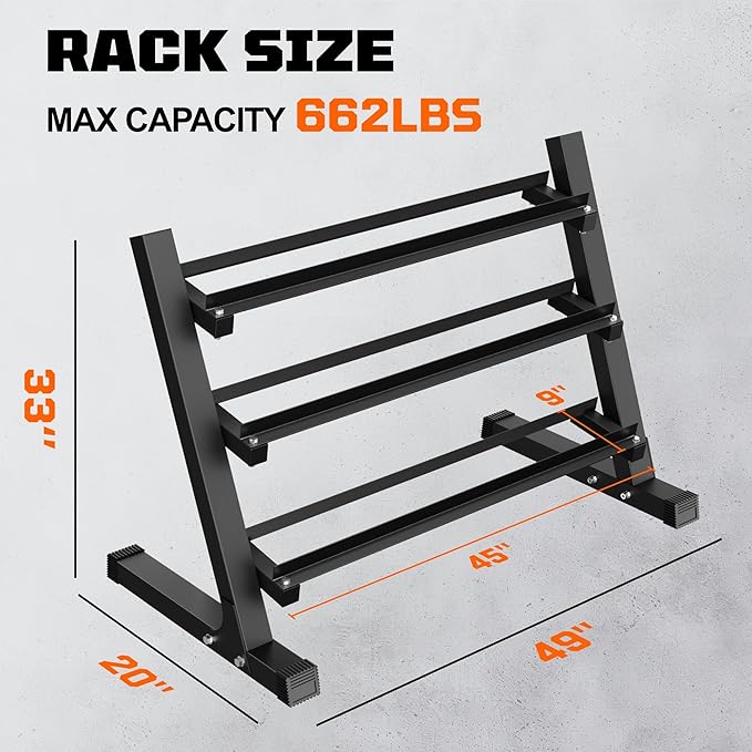 450/550 Dumbbell Sets with Rack, Rubber Hex Dumbbells, Free Weight set for Home Gym, Hand Weights with Chrome Handle for Strength Training