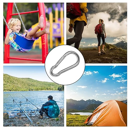 60 Pack M8 x 3-1/8inch Spring Snap Hooks Heavy Duty Carabiner Clips Galvanized Steel Quick Link Clip for Camping Hiking Traveling Outdoor Swing Gym, 500Lbs Capacity1