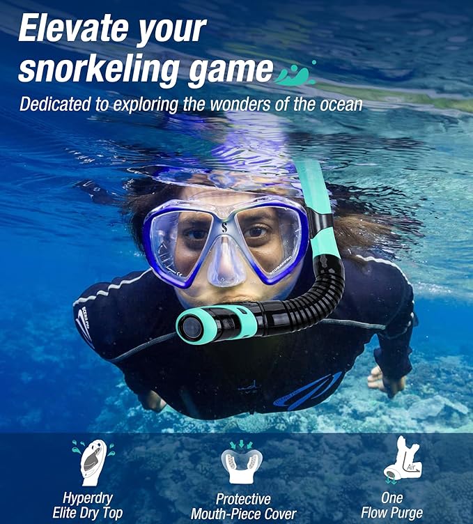 Aegend Dry Snorkel, Dive Mask Easy-Breath Free Diving Snorkel for Snorkeling Scuba Diving Freediving Swimming, with Top Dry Valve and Food-Grade Silicone Mouthpiece