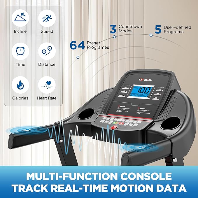 4.0HP Treadmill with 15% (8.5°) Auto Incline, 300LBS Capacity, 10 MPH Speed, 50''x18'' Wide Belt, APP, Bluetooth, Folding Treadmills for Home with 64 Programs, Pulse Monitor, BMI Calculation