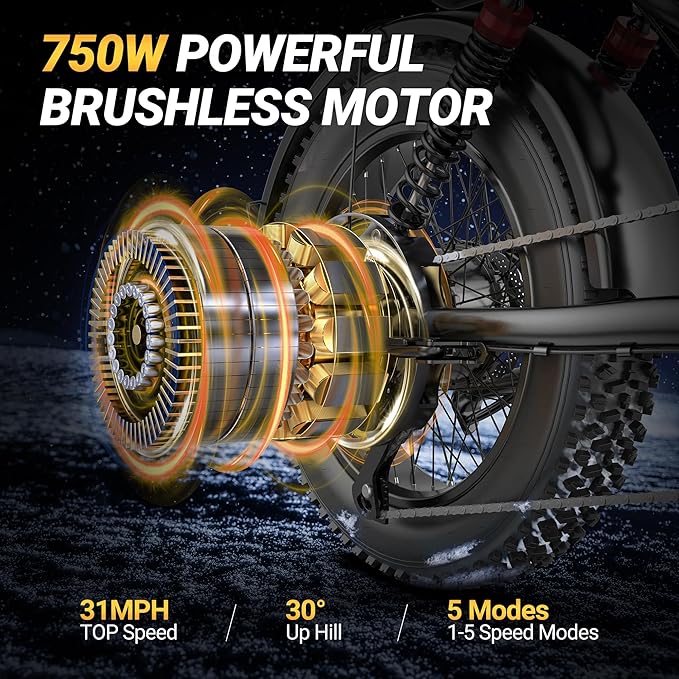 500W/750W Fat Tire Electric Dirt Bike for Adults, 48V 13.5AH/18AH Removable Battery 16"/20" Electric Motorcycle Ebikes with 31MPH Top Speed, 40-70 Miles Range, Full Suspension