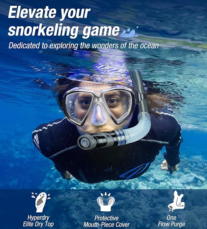 Aegend Dry Snorkel, Dive Mask Easy-Breath Free Diving Snorkel for Snorkeling Scuba Diving Freediving Swimming, with Top Dry Valve and Food-Grade Silicone Mouthpiece