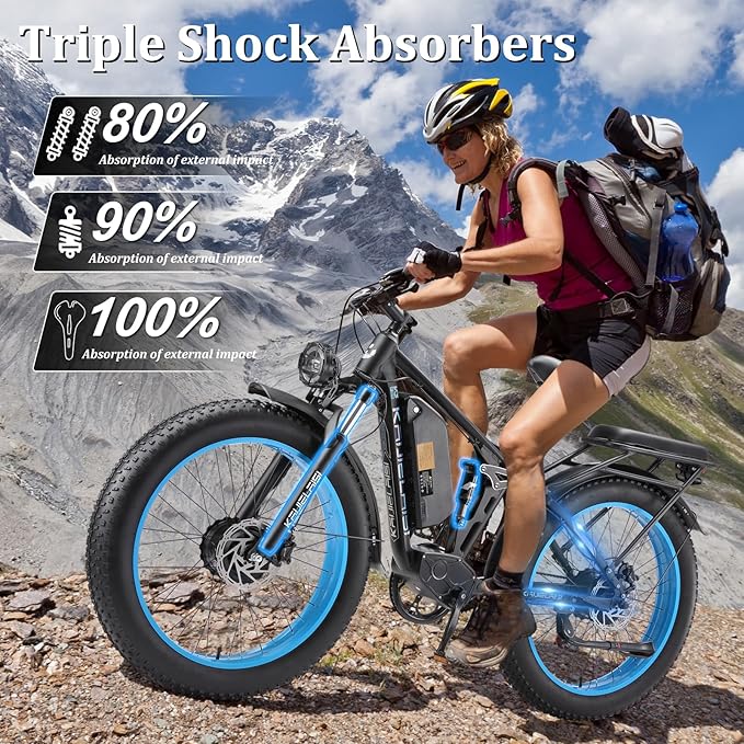 52V Electric Bike for Adults, 38MPH 26” Fat Tire Dirtbike 6000W Peak, AWD Ebike Dual Motor,26AH Removable Battery Fast Full Hydraulic Brake