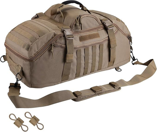 55L Large Duffle Bag, 3-in-1 Tactical Backpack MOLLE Pack for Gym, Sports, Outdoor, Coyote