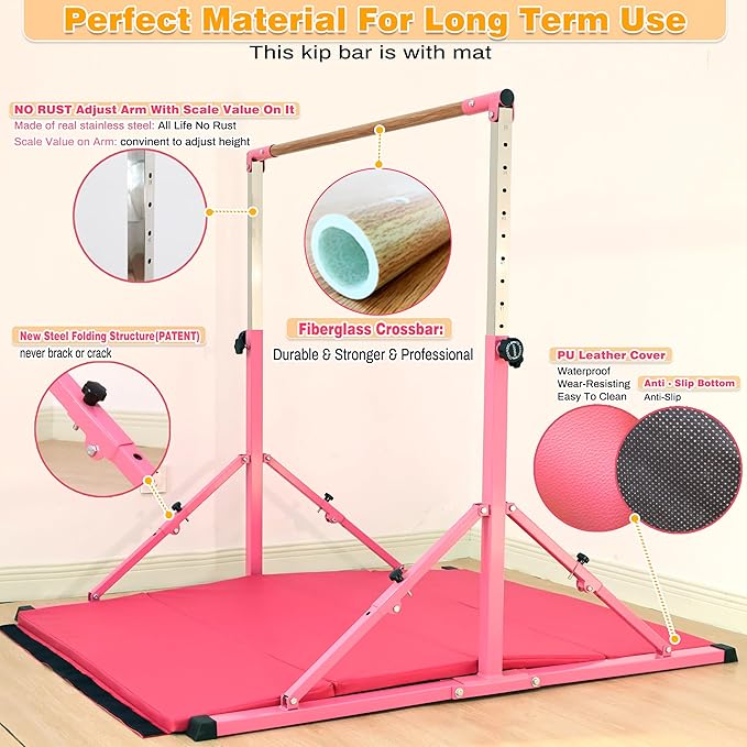 4FT/5FT Gymnastic Bar Set Gymnastics Horizontal Bar Gymnastics Kip Bar for Kids Home Use
