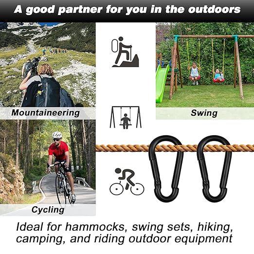 50 PCS 3'' Spring Snap Hook Carabiner, M8 5/16 Inch Galvanized Black Steel Carabiner Clip, 500LBS Holding Capacity Quick Link Clip Keychain for Hammock Dog Leash & Camping Gym