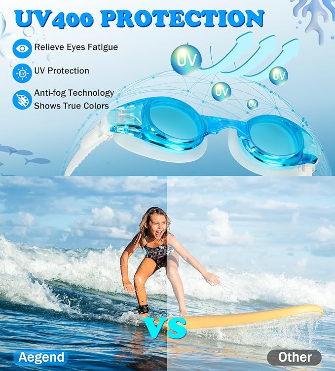 Aegend 2 Pack Kids Goggles, Swimming Goggles for Kids Age 4-16 Boys and Girls Youth, Anti-Fog Waterproof Anti-UV Pool Goggles