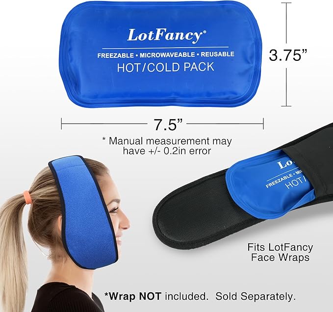 LotFancy Gel Ice Packs, 2pc Reusable Hot Cold Pack for Therapy, Heating Cooling Gel Pad, Pain Relief for Face, Head, TMJ, Wisdom Teeth, Oral Facial Surgery, Sport Injuries, Migraine, Muscle Joint