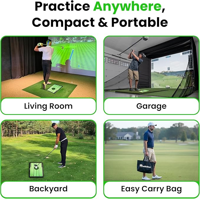 5-in-1 Golf Hitting Mat Set - Golf Training Aid with Path Feedback mat with Turf Patch, Replaceable mat, Impact Tape, Swing Arm Band & Carry Bag - Indoor & Outdoor Golf Mat for Practice