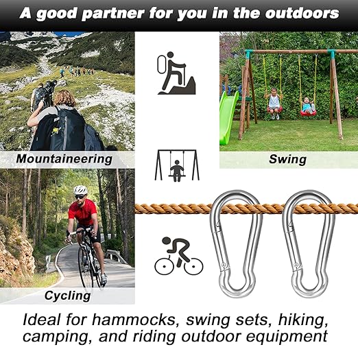 40 PCS 3'' Spring Snap Hook Carabiner, M8 5/16 Inch Galvanized Silver Steel Carabiner Clip, 500LBS Holding Capacity Quick Link Clip Keychain for Hammock Dog Leash & Camping Gym