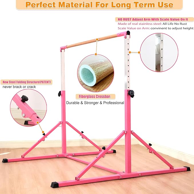 4FT/5FT Gymnastic Bar Set Gymnastics Horizontal Bar Gymnastics Kip Bar for Kids Home Use