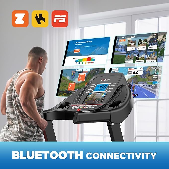 4.0HP Treadmills for Home, Folding Treadmill with 15% (8.5°) Auto Incline, 300 LBS Capacity, 10 MPH Speed, 18''x50'' Wide Belt, Bluetooth, App, 64 Preset Programs, Pulse Monitor, BMI Detector