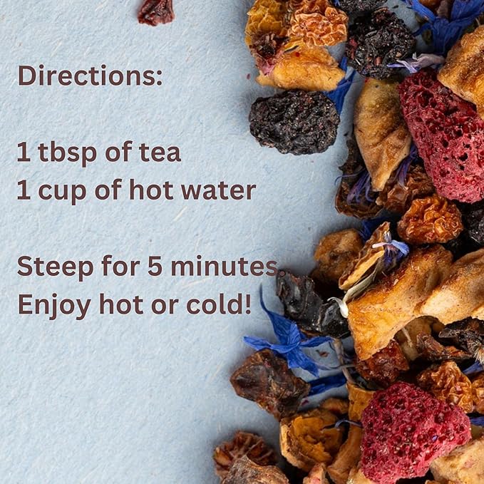 Loose Leaf Tea No Caffeine with Raspberry, Cornflower, Rosehip & Hibiscus (4oz.) โ Fruit Tea Summer Herbal Infusion with Wild Berries