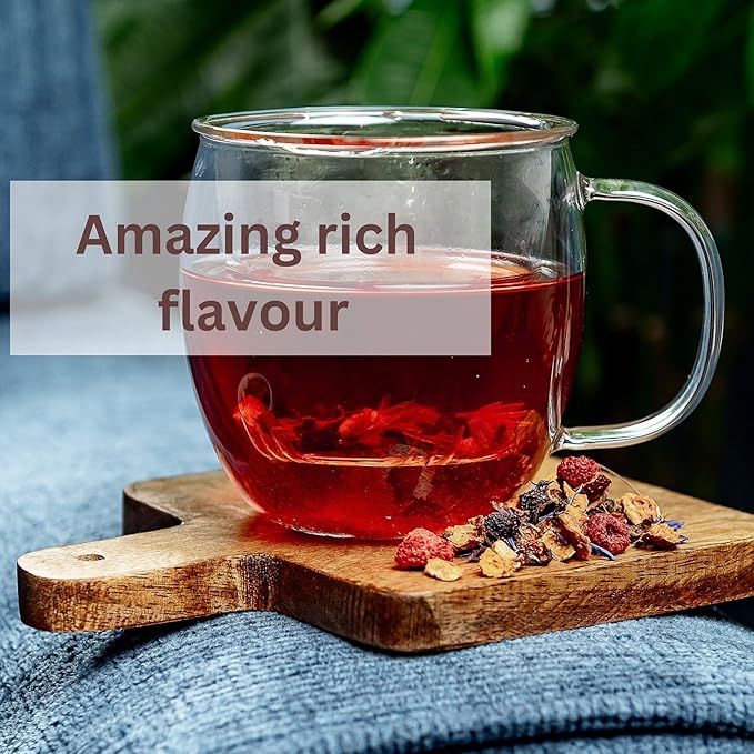 Loose Leaf Tea No Caffeine with Raspberry, Cornflower, Rosehip & Hibiscus (4oz.) โ Fruit Tea Summer Herbal Infusion with Wild Berries