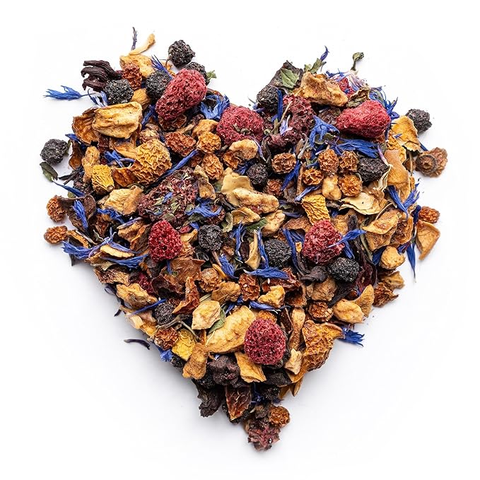Loose Leaf Tea No Caffeine with Raspberry, Cornflower, Rosehip & Hibiscus (4oz.) โ Fruit Tea Summer Herbal Infusion with Wild Berries