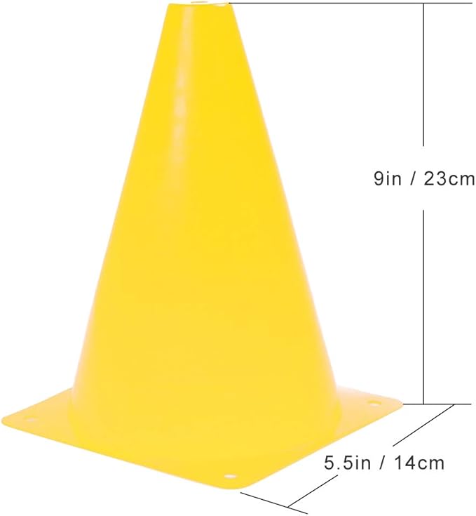 9 Inch Plastic Training Traffic Cones, Sport Cones, Agility Field Marker Cones for Soccer Basketball Football Drills Training, Outdoor Activity or Events - (Set of 10, 12, 15 or 24, 4 Colors)