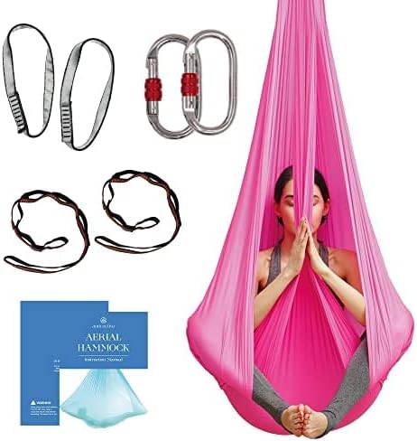 Aerial Silk Yoga Hammock & Swing for Home, Inversion Exercises, Starter Kit for All Levels - Durable with Extension Straps, Carabiners, and Pose Guide