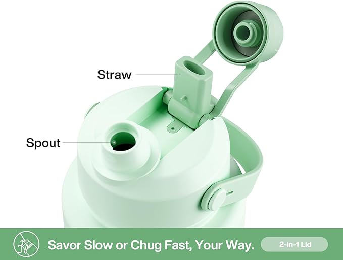 40 oz Insulated Water Bottle with 2-in-1 Straw and Spout Lid, Keep Cold 24H, Leak-Proof, BPA-Free, Double Wall Stainless Steel Water Bottle for Sports, Gym, Travel, and School (Mint)