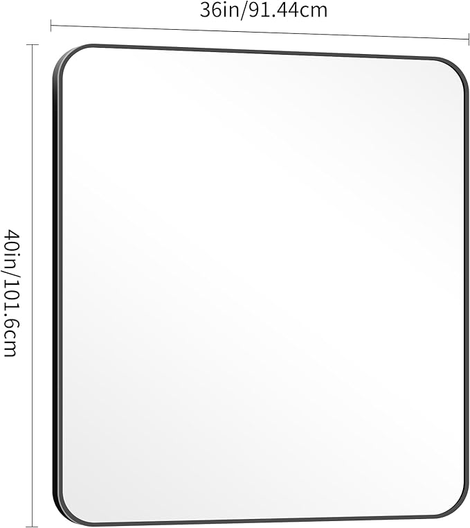 40" x 36"Bathroom Mirror, Matte Black Wall Mirror with Metal Frame, Decorative Rectangular Vanity Mirror for Bedroom Bathroom Living Room Entryway (Horizontal/Vertical)