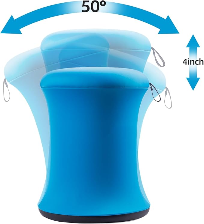 ADHD Wobble Stool, Yoga Ball Chair, Ergonomic Active Sitting Stool for Adults,Kids, Improves Focus, Posture Balance Adjustable Height, Non-Slip Base for Home, School, Exercise, Yoga (Blue)