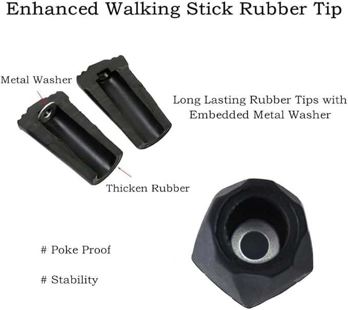 6pcs Walking Stick Tips, Replacement Rubber Tips for Walking Sticks, Trekking Pole Tips Baskets Hiking Pole Tips Feet Shock Absorption Rubber Cane Tips 11mm Diameter Survival Hiking Stick Accessories