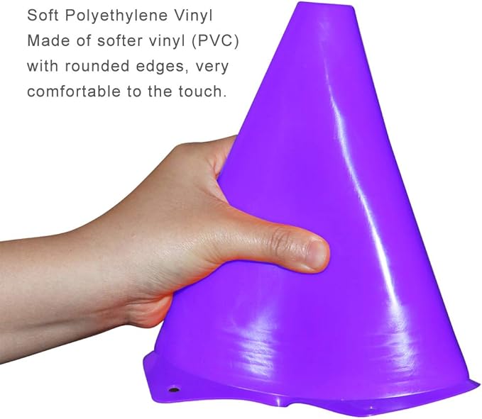 9 Inch Plastic Training Traffic Cones, Sport Cones, Agility Field Marker Cones for Soccer Basketball Football Drills Training, Outdoor Activity or Events - (Set of 10, 12, 15 or 24, 4 Colors)