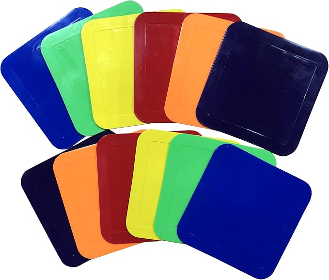 9 Inch Square Poly Vinyl Spot Markers – Training Drills with School Gyms, Sports Teams, Track and Field, Basketball, Football, Soccer, Baseball, Preschool, Kindergarten – Set of 12