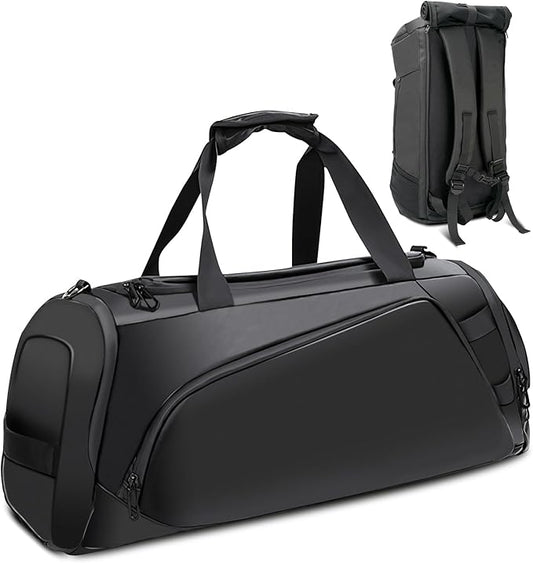 40L Travel Duffle Bag, 4-in-1 Large Gym Bag with Shoe & Wet Clothes and Laptop Compartments, Black