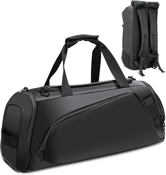 40L Travel Duffle Bag, 4-in-1 Large Gym Bag with Shoe & Wet Clothes and Laptop Compartments, Black