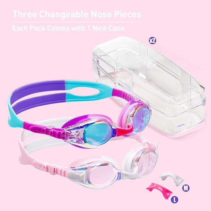 Aegend 2 Pack Kids Goggles, Swimming Goggles for Kids Age 4-16 Boys and Girls Youth, Anti-Fog Waterproof Anti-UV Pool Goggles