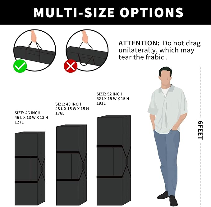 52 Inch Large Duffle Bag for Travel Camping Sport Equipment Storage Bag with 2-way Lockable Zippers (Black)