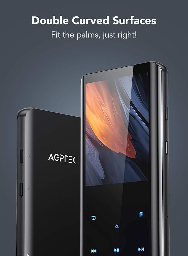 AGPTEK 64GB MP3 Player with Bluetooth 5.3, A19PL 2.4" Curved Screen Portable Music Player with Speaker Lossless Sound with FM Radio, Voice Recorder, Supports up to 128GB, Black