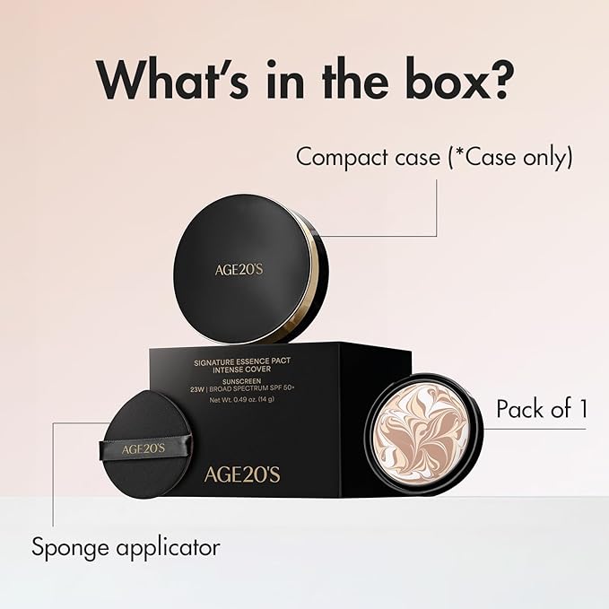 AGE20'S Signature Essence Pact SPF 50+ | Pack of 1 | 27C HONEY | Cream Foundation, Dewy Finish, Natural Coverage | Korean Cushion Foundation