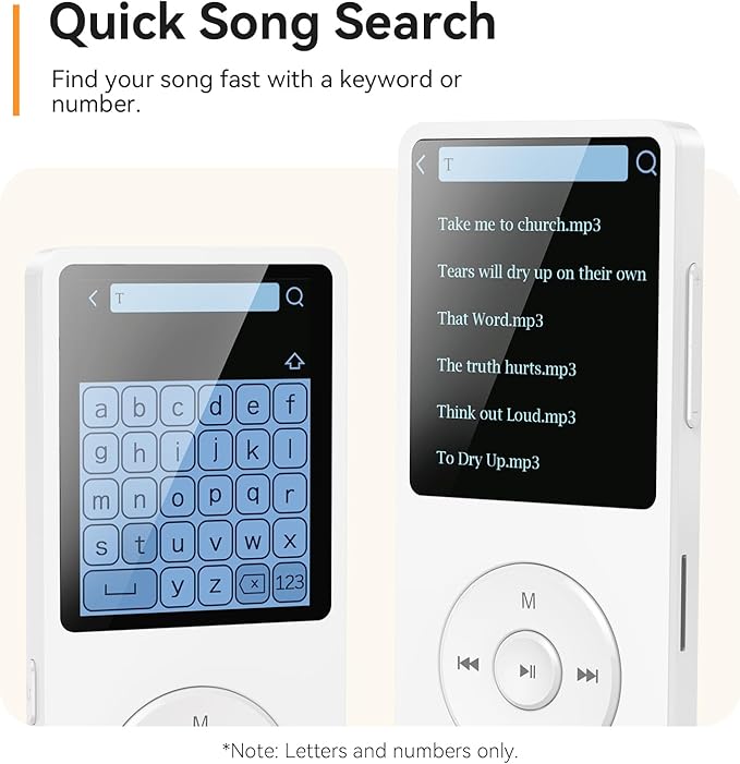 AGPTEK A02 MP3 Player with Bluetooth 5.3, 1.8 inch Screen Portable Music Player with Speaker, FM Radio, Voice Recorder, Supports Expanded Up to 128GB(White, 64GB)