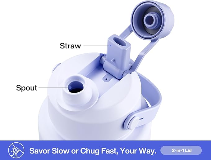 40 oz Insulated Water Bottle with 2-in-1 Straw and Spout Lid, Keep Cold 24H, Leak-Proof, BPA-Free, Double Wall Stainless Steel Water Bottle for Sports, Gym, Travel, and School (Lupine)