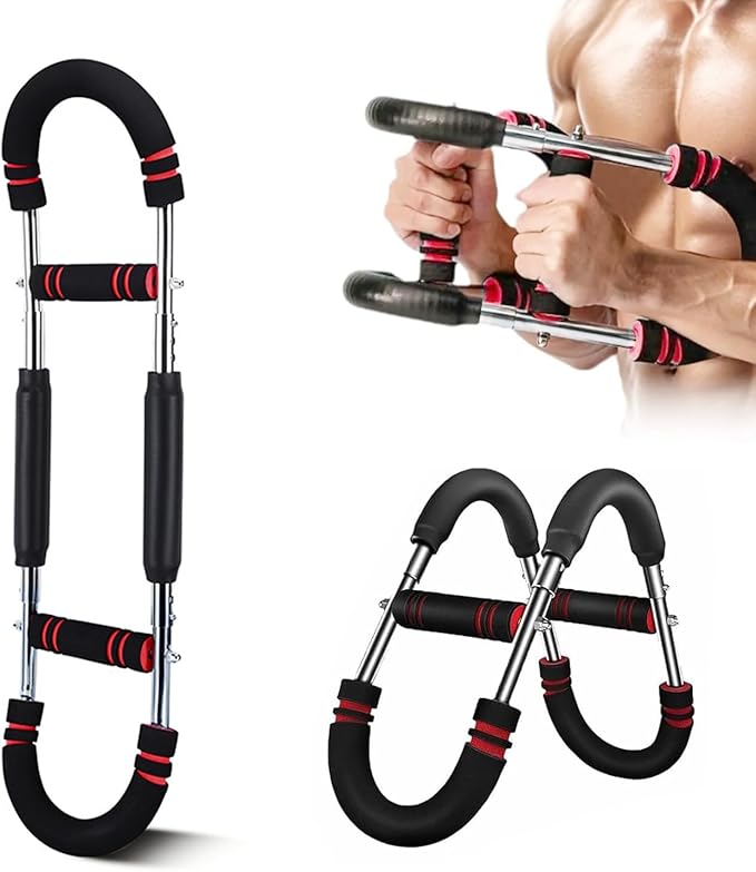 Adjustable Power Twister Bar 40-100lb, Home Gym Chest and Arm Workout Trainer with Ergonomic Foam Grip, Portable Muscle Strength Enhancer