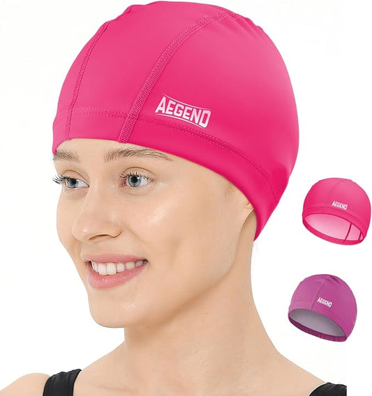 Aegend Fabric Swim Cap, Silicone Waterproof Layer - Breathable Cloth Swimming Cap, Keep Hair Dry with Hight Elasticity for Youth(8-16) Adult, 2 Sizes to Choose