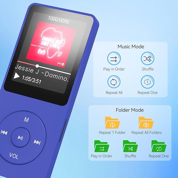 AGPTEK A02PL 64GB MP3 Player, 70 Hours Playback Lossless Sound Music Player, Supports up to 128GB(Deep Blue)